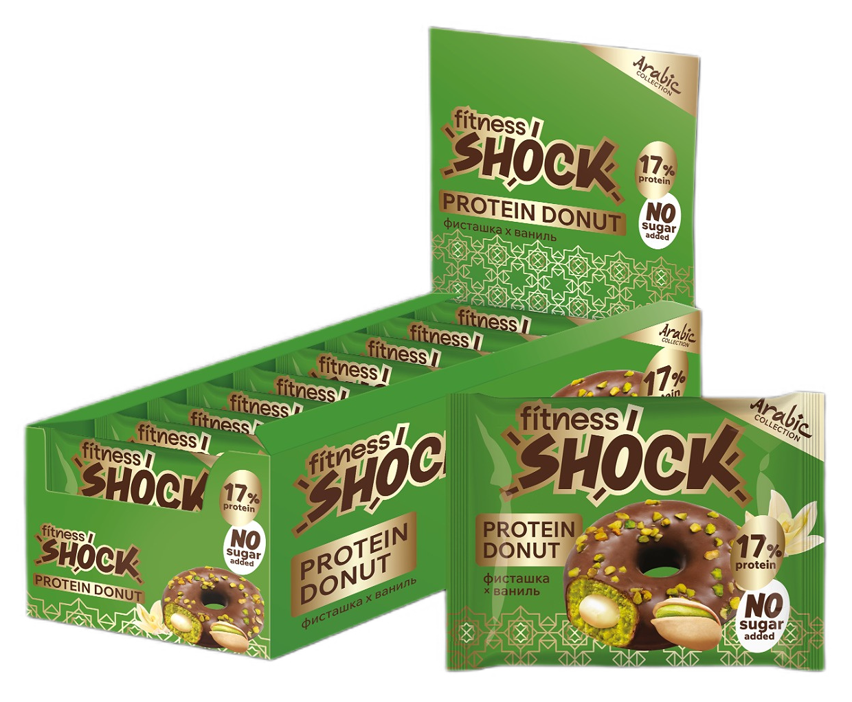 Изображение товара 70Г ПИРОЖНОЕ ПРОТЕИНОВОЕ FITNESSHOCK ДОНАТ ФИСТАШКА/ВАНИЛЬ