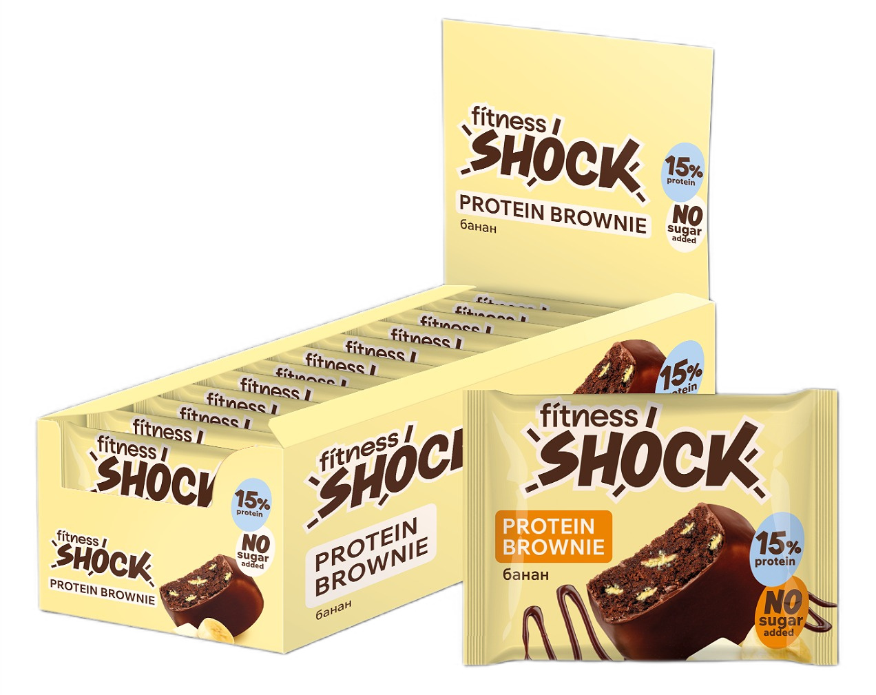 Изображение товара 50Г ПИРОЖНОЕ ПРОТЕИНОВОЕ FITNESSHOCK БРАУНИ БАНАН