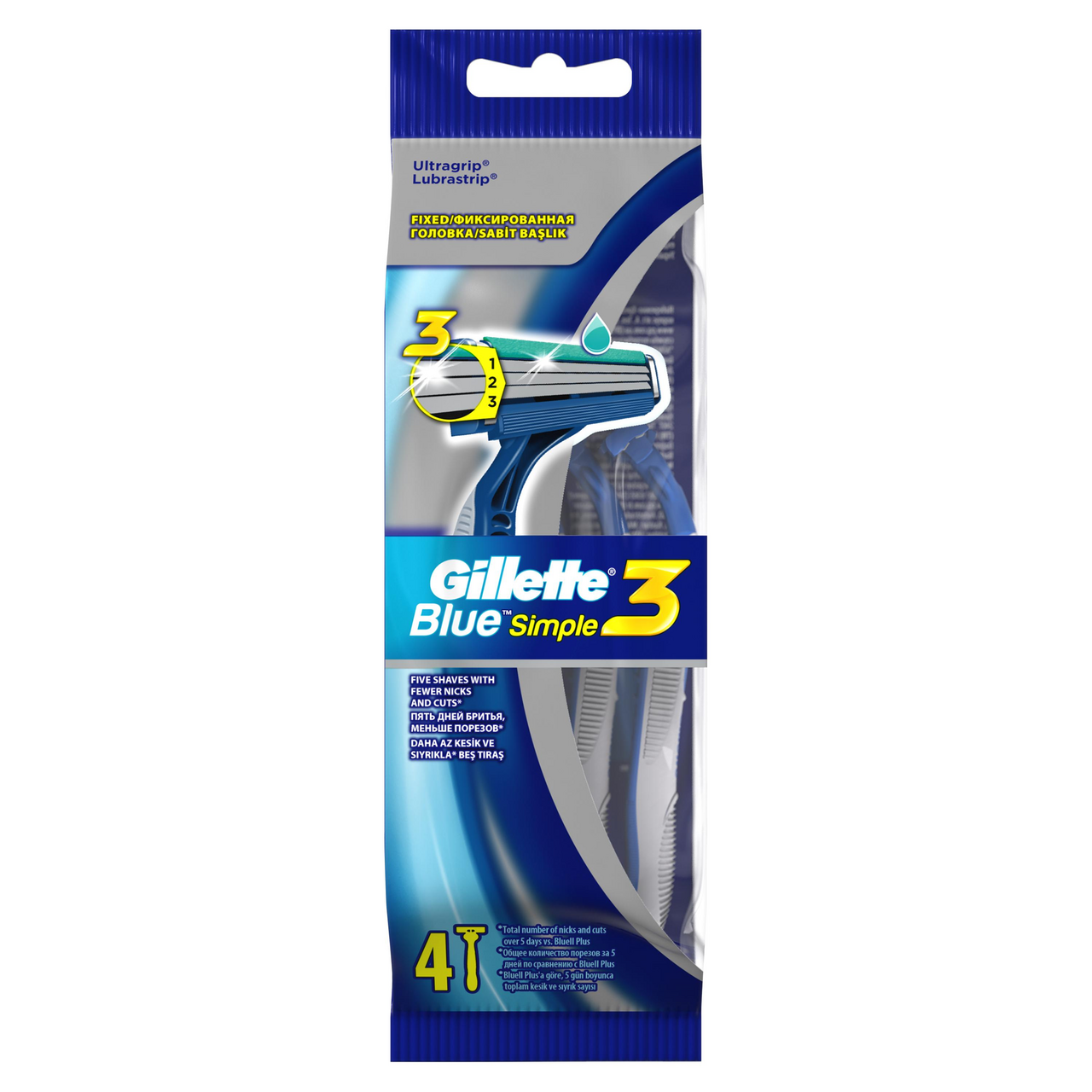 Изображение товара Станок для бритья Gillette Blue Simple 3 одноразовый, 4шт