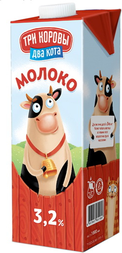 Молоко Три коровы два кота ультрапастеризованное 3.2%, 1л