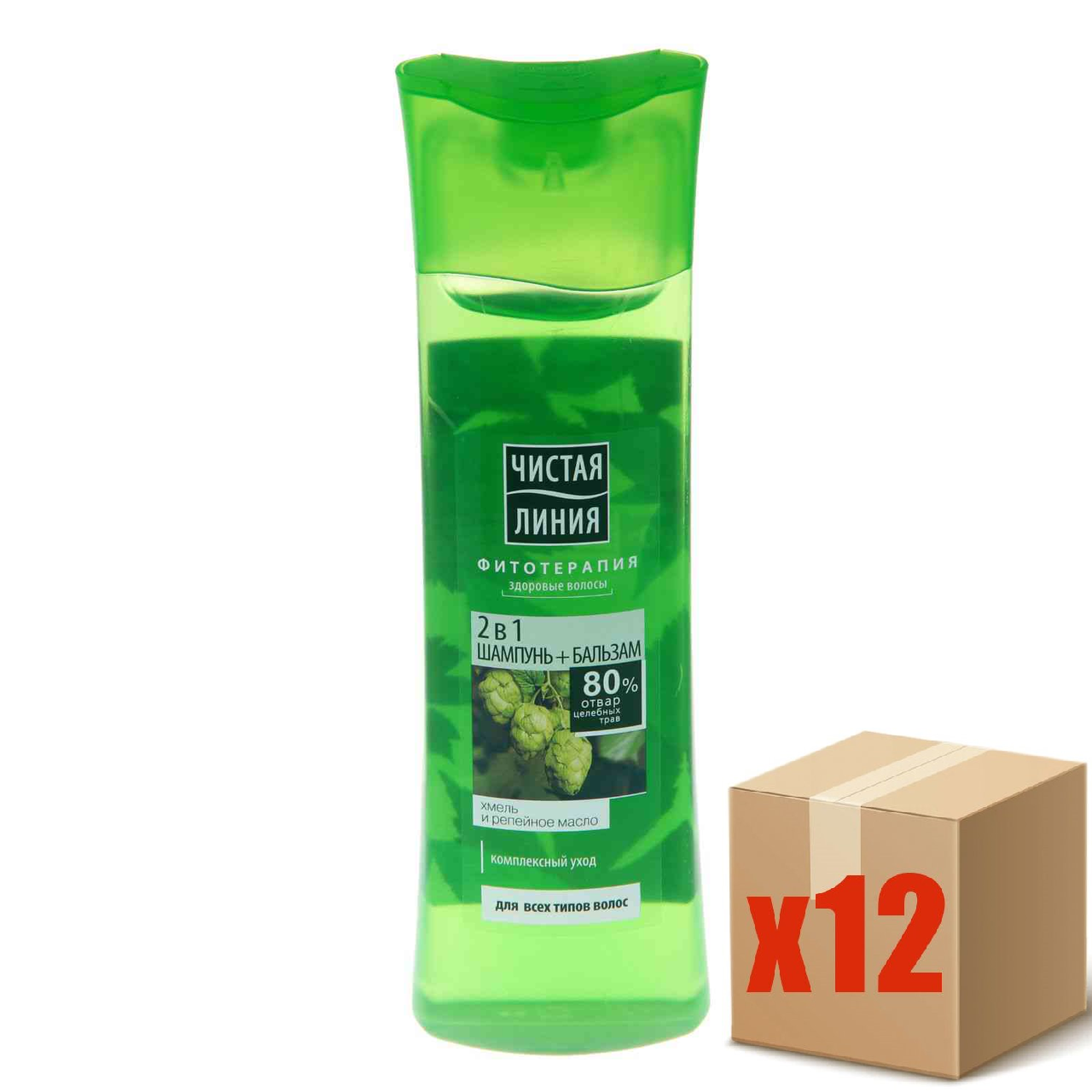 Изображение товара Шампунь Чистая Линия для густоты и роста 2в1 с хмелем и репейным маслом 400мл
