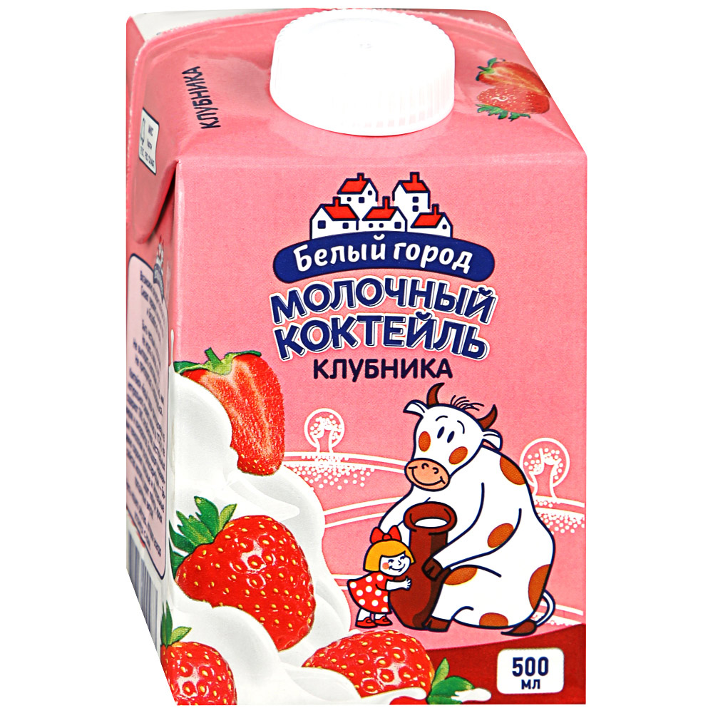 Молочный коктейль Белый город Клубника 1.5%, 500мл x 24 шт