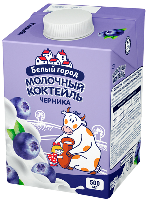 Молочный коктейль Белый город черника 1.5%, 500мл x 24 шт