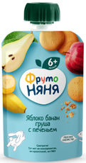 Пюре фруктовое детское ФрутоНяня Яблоко, банан, груша и печенье с 6 месяцев, 90г