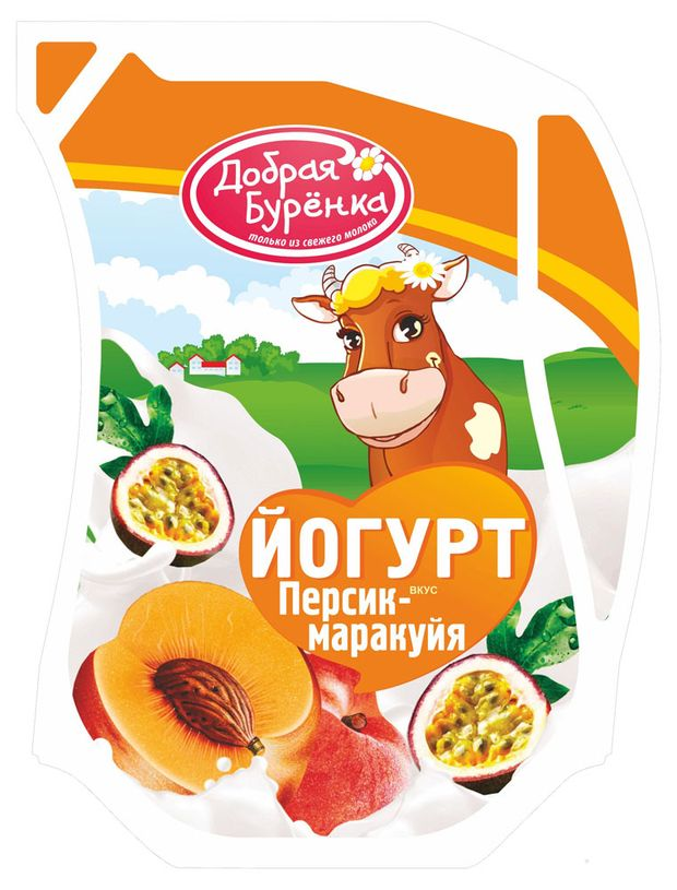 Йогурт Добрая Буренка персик маракуйя 2.5%, 900г купить с доставкой на ...