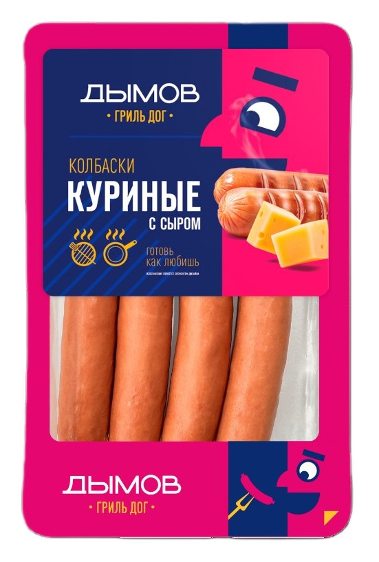 Изображение товара Колбаски куриные Дымов с сыром для гриля полукопченые, 260г