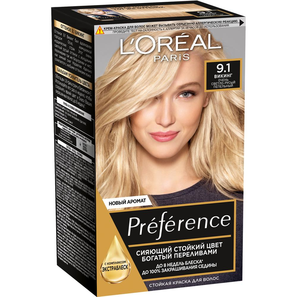 Изображение товара Краска для волос L'Oreal Preference 9.1 Викинг 270 мл стойкое окрашивание