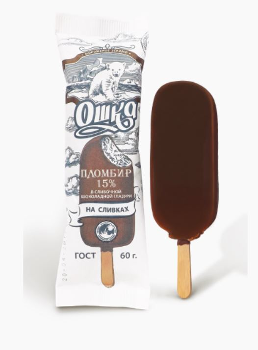 Мороженое пломбир Сытный край Ошка на сливках эскимо 15%, 60г