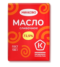 Масло сливочное Милково Крестьянское ГОСТ 72.5%, 180г