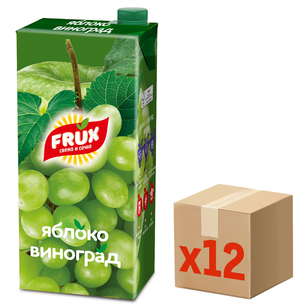 Напиток сокосодержащий Frux яблоко и виноград, 1л x 12 шт