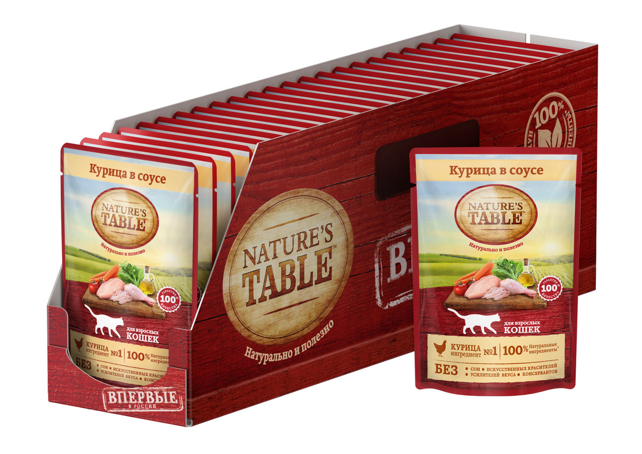 Изображение товара Корм влажный Nature's Table соус для взрослых кошек курица 85г x 28 шт