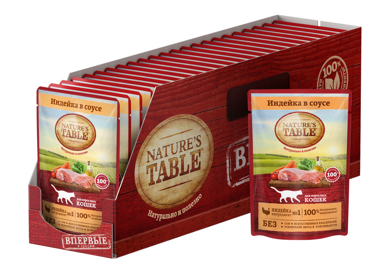 Изображение товара Влажный корм для кошек Nature's Table в соусе индейка 85 г 28 шт