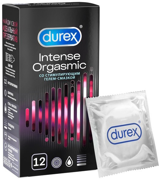 Презервативы Durex Intense Orgasmic рельефные со стимулирующим гелем-смазкой, 12шт