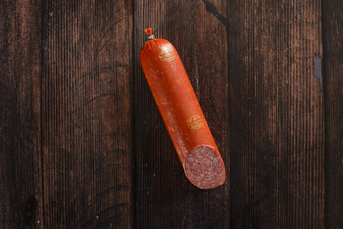 Колбаса Олимпия Сервелат Коньячный варено-копченая, ~650г