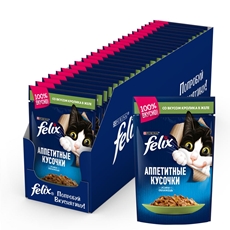 Корм влажный Felix Аппетитные кусочки в желе для взрослых кошек с кроликом, 85г x 26 шт