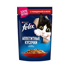 Корм влажный Felix Аппетитные кусочки в желе для взрослых кошек с говядиной, 85г