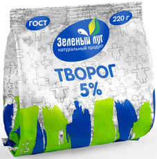 Творог Зеленый луг 5%, 220г