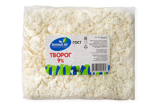 Творог Зеленый луг 9%, 450г купить с доставкой на дом, цены в интернет ...