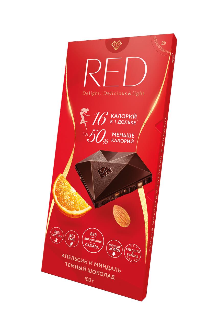 Шоколад темный RED c апельсином и миндалем 100 г