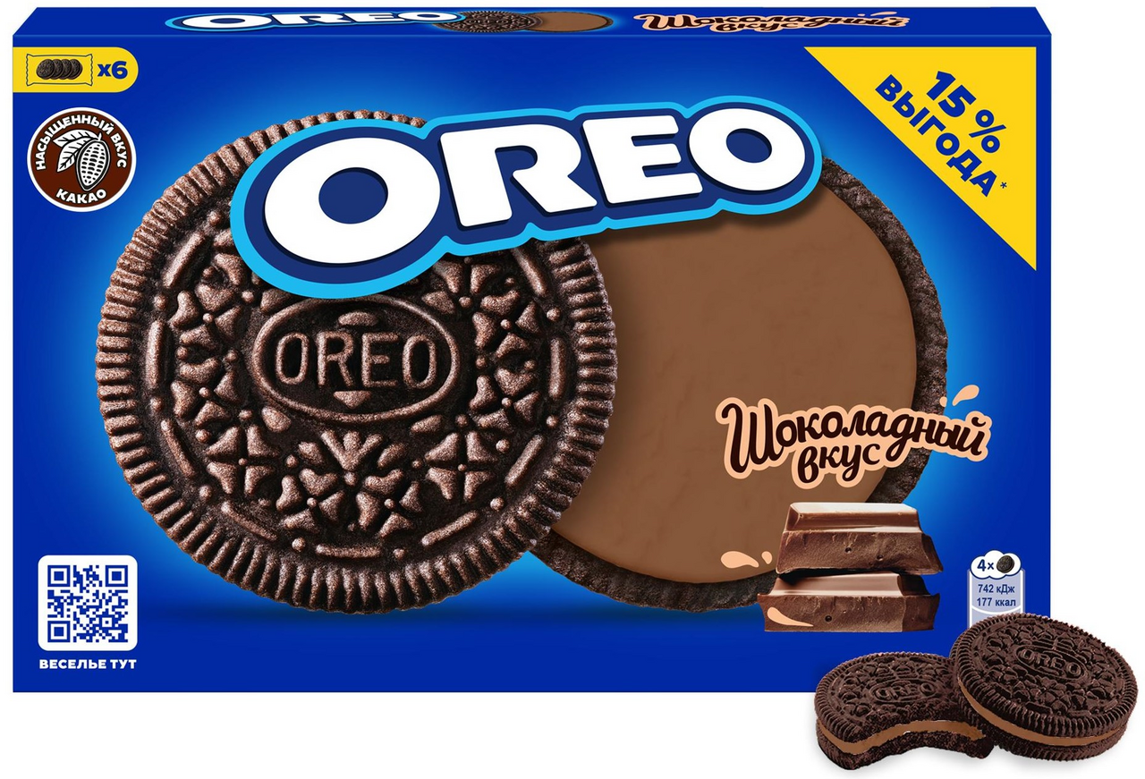 Печенье сэндвич Oreo с какао и шоколадной начинкой, 228г