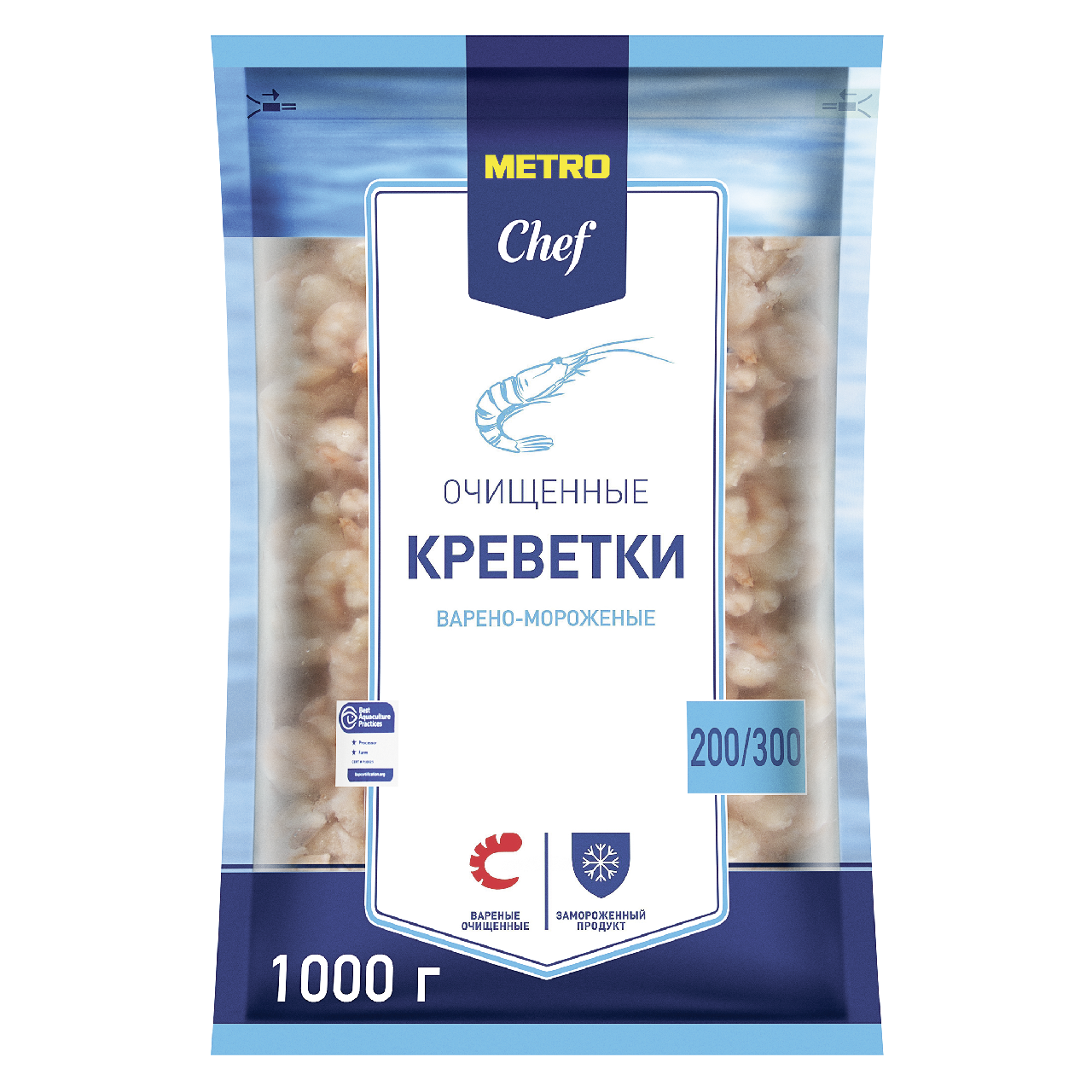 METRO Chef Креветки коктейльные 200/300 очищенные варено-мороженые, 1кг  купить с доставкой на дом, цены в интернет-магазине