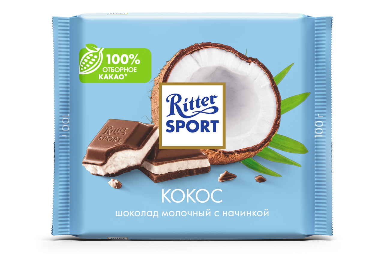 Шоколад Ritter Sport молочный с кокосом, 100г купить с доставкой на дом,  цены в интернет-магазине