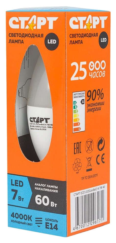 Изображение товара Лампа светодиодная Старт E14 Led 7Вт холодный свет свеча