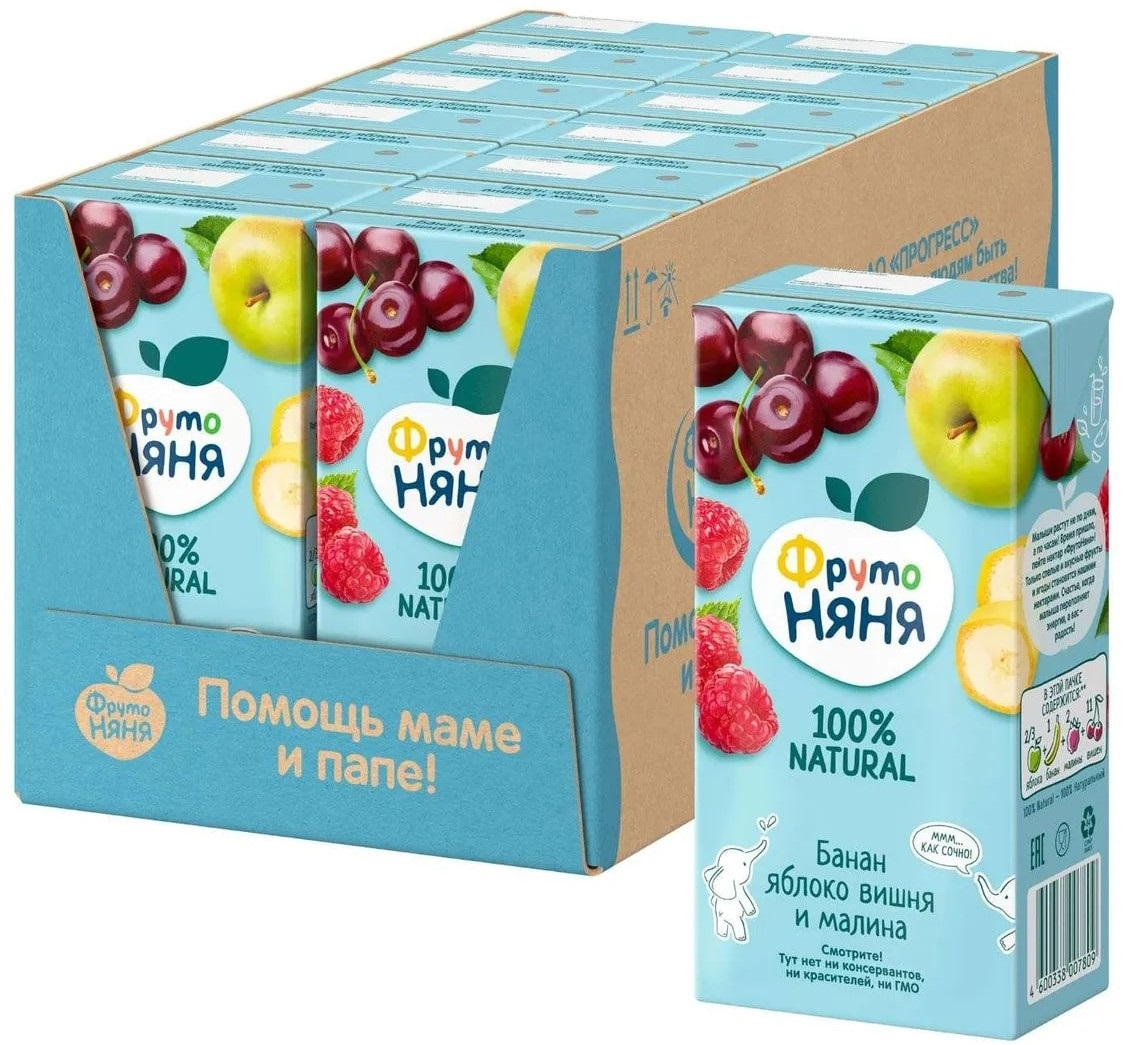 Сок детский ФрутоНяня Банан, яблоко, вишня и малина с 3 лет, 500мл х 12 шт