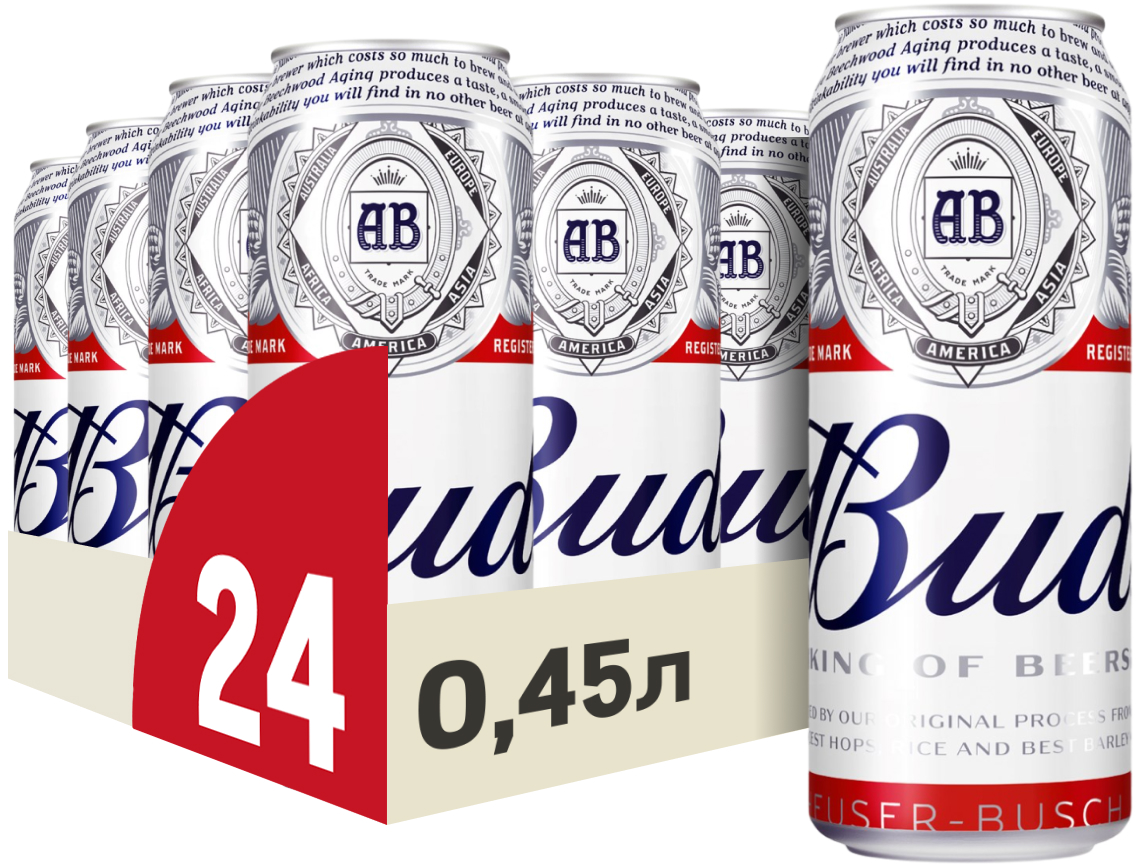 Пиво Bud светлое, 0.45л x 24 шт купить по выгодной цене, самовывоз ...