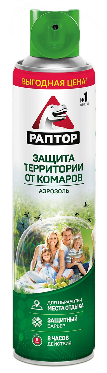 Аэрозоль Раптор Защита территории от комаров 8 часов, 400мл