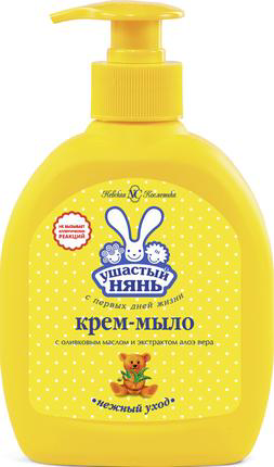 Изображение товара Крем-мыло жидкое детское Ушастый нянь Нежный уход Оливковое масло-алоэ вера 300мл