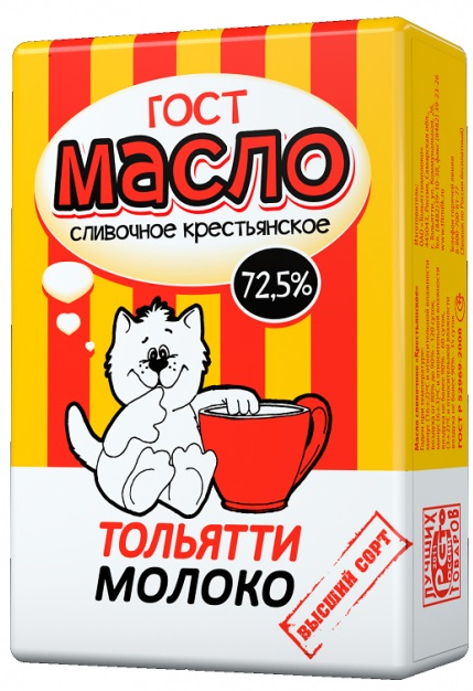 Масло сливочное Тольяттимолоко Крестьянское ГОСТ 72.5%, 180г