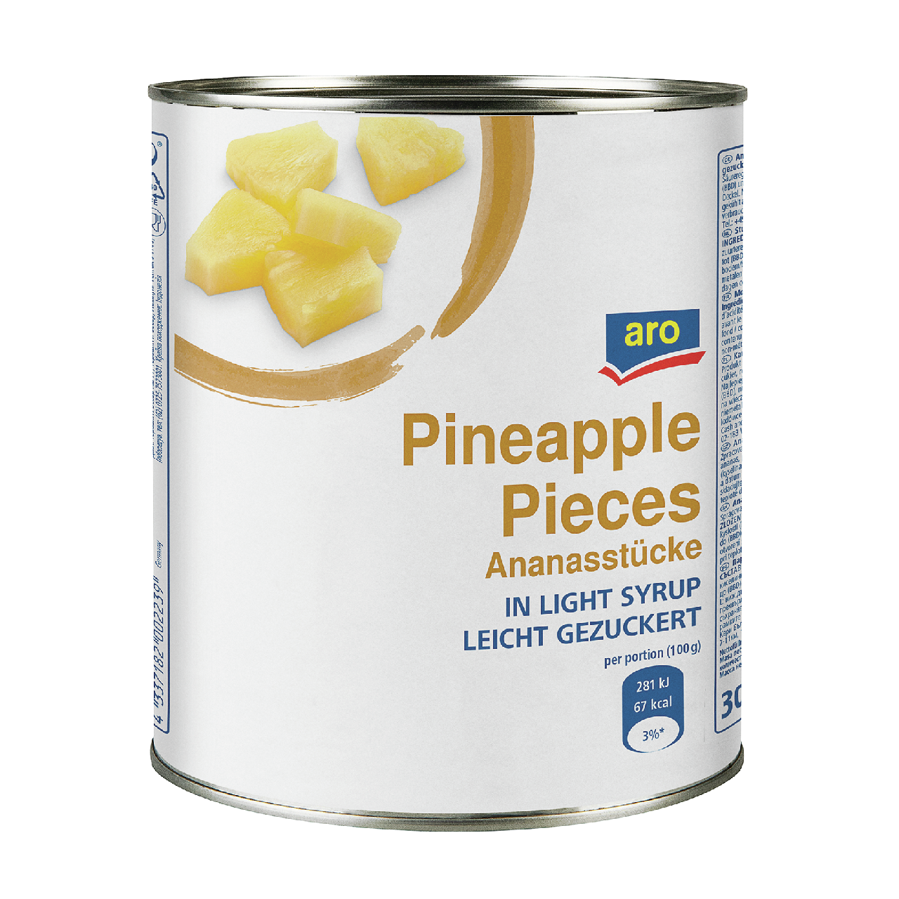 aro Ананасы кусочки в легком сиропе, 3.1л