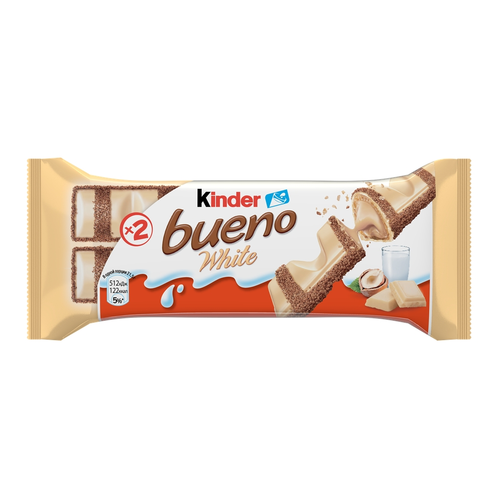 Вафли Kinder Bueno White в белом шоколаде, 39г купить с доставкой на дом,  цены в интернет-магазине