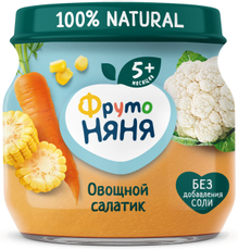 Пюре овощное детское ФрутоНяня Цветная капуста, кукуруза и морковь с 5 месяцев, 80г