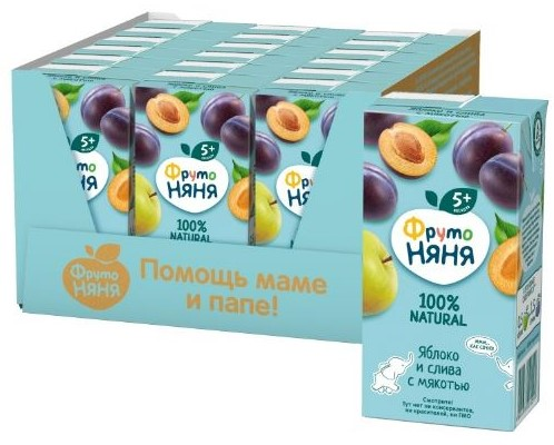 Нектар детский ФрутоНяня Яблоко и слива с мякотью с 5 месяцев, 200мл х 18 шт