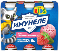 Напиток кисломолочный детский Имунеле For Kids Клубничное мороженое 1.5% с 3 лет, 100г x 6 шт
