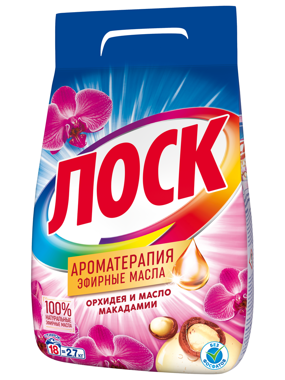 Изображение товара Стиральный порошок Лоск Ароматерапия Орхидея и масло макадамии 18 стирок, 2.7кг