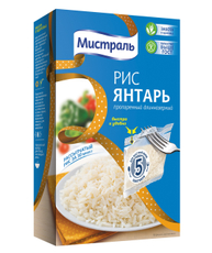 Крупа рис Мистраль Янтарь длиннозерный пропаренный в пакетах для варки 5шт, 400г