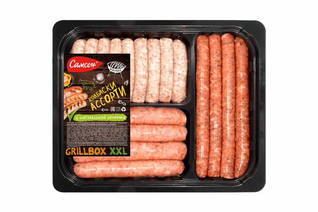 Колбаски свино-говяжьи Самсон Ассорти Грильбокс XXL охлажденные, ~1.2кг