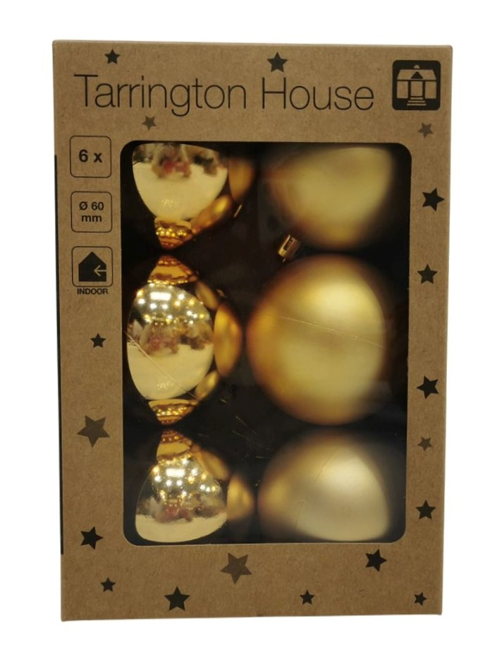Tarrington House Набор елочных шаров золотой 6см, 6шт