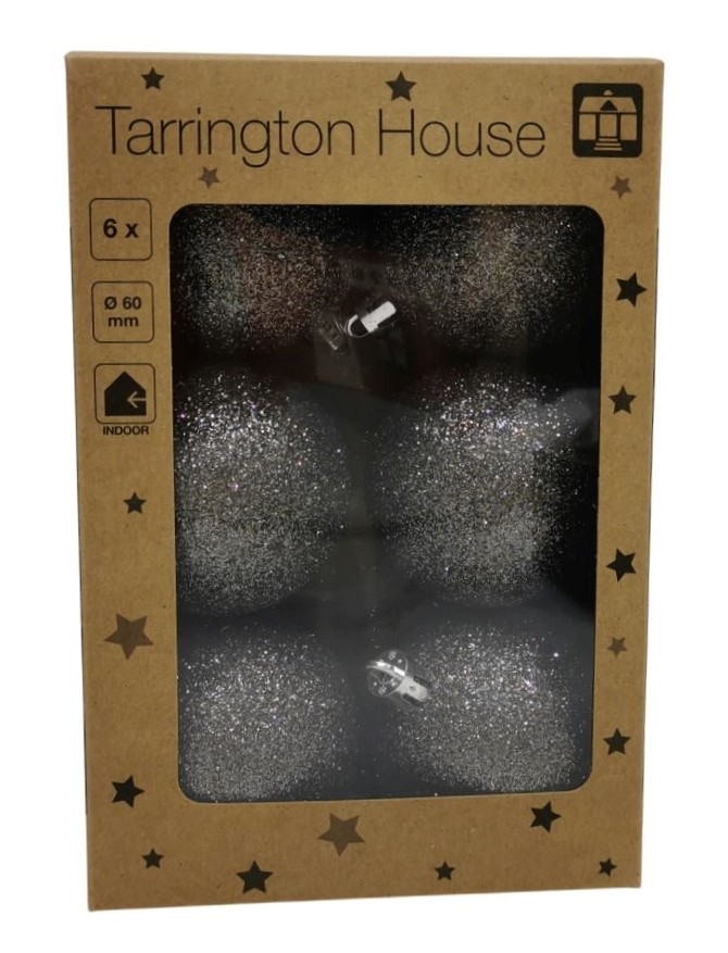 Tarrington House Набор шаров серый с блестками 6см, 6шт