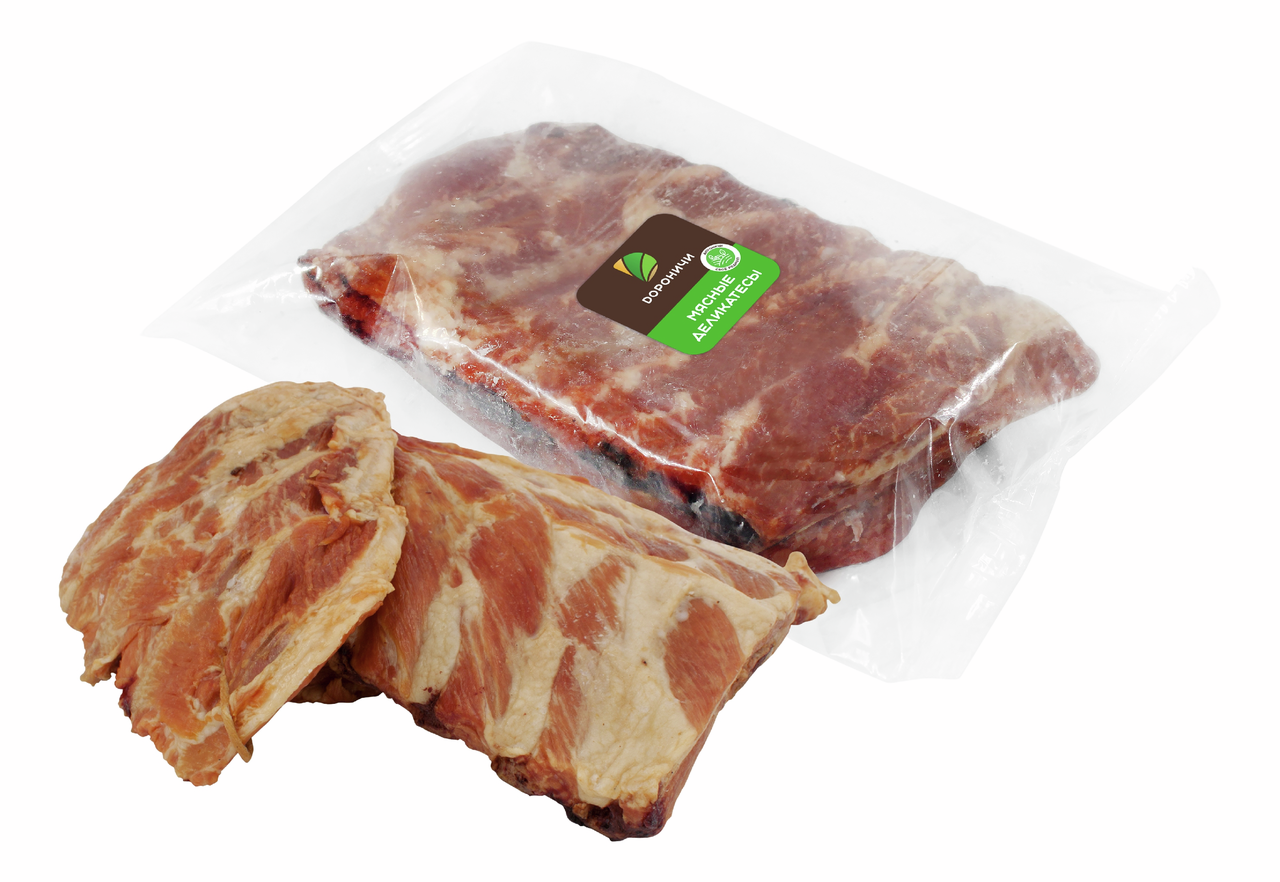 Ребрышки МК Дороничи свиные к пиву копчено-вареные, ~500г