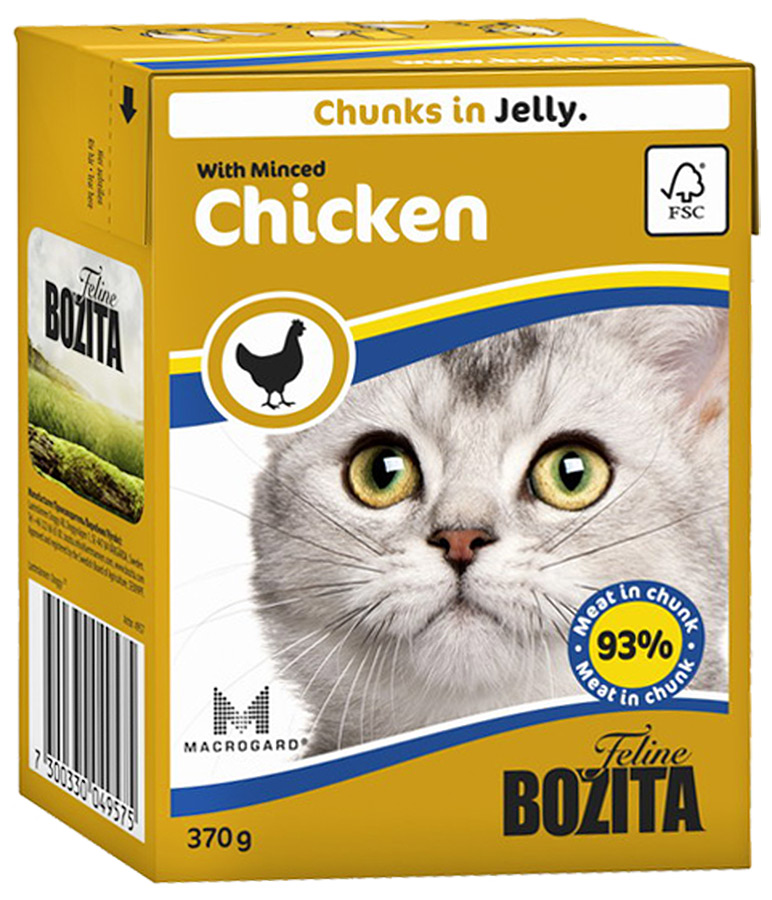 Корм влажный Bozita кусочки в желе с рубленной курицей для кошек, 370г ...