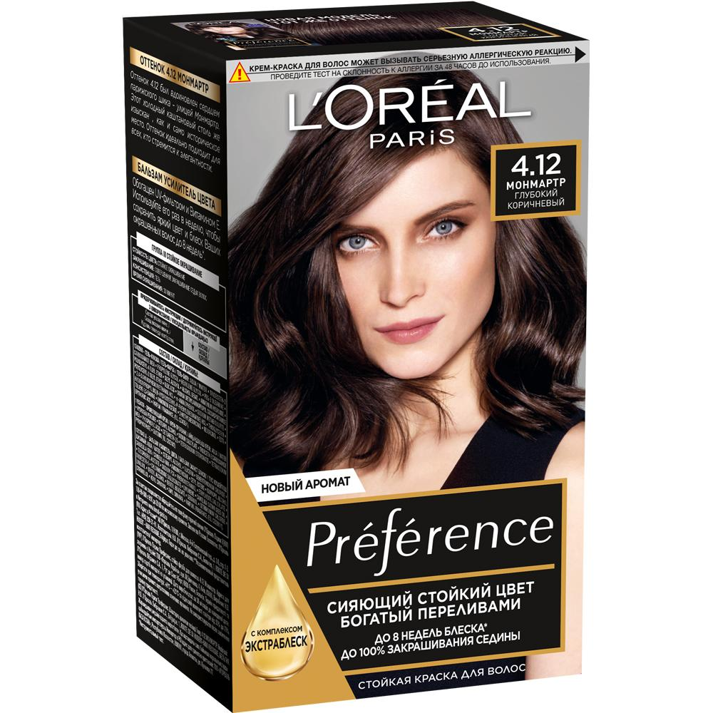 Изображение товара Краска для волос L'Oreal Preference 4.12 Монмартр 243 мл стойкое окрашивание кашаьновый тон