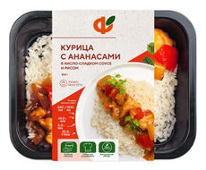 Курица с ананасами Фабрика здорового питания соус и рис, 250г