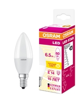 Лампа светодиодная Osram E14 6.5Вт теплый белый свет свеча