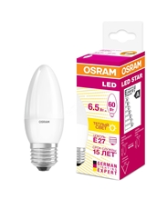 Лампа светодиодная Osram E27 6.5Вт теплый белый свет свеча