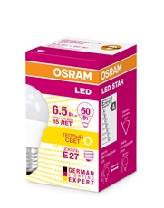Лампа светодиодная Osram Е27 6.5Вт холодный свет шар