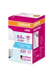 Лампа светодиодная Osram Е27 6.5Вт теплый свет шар
